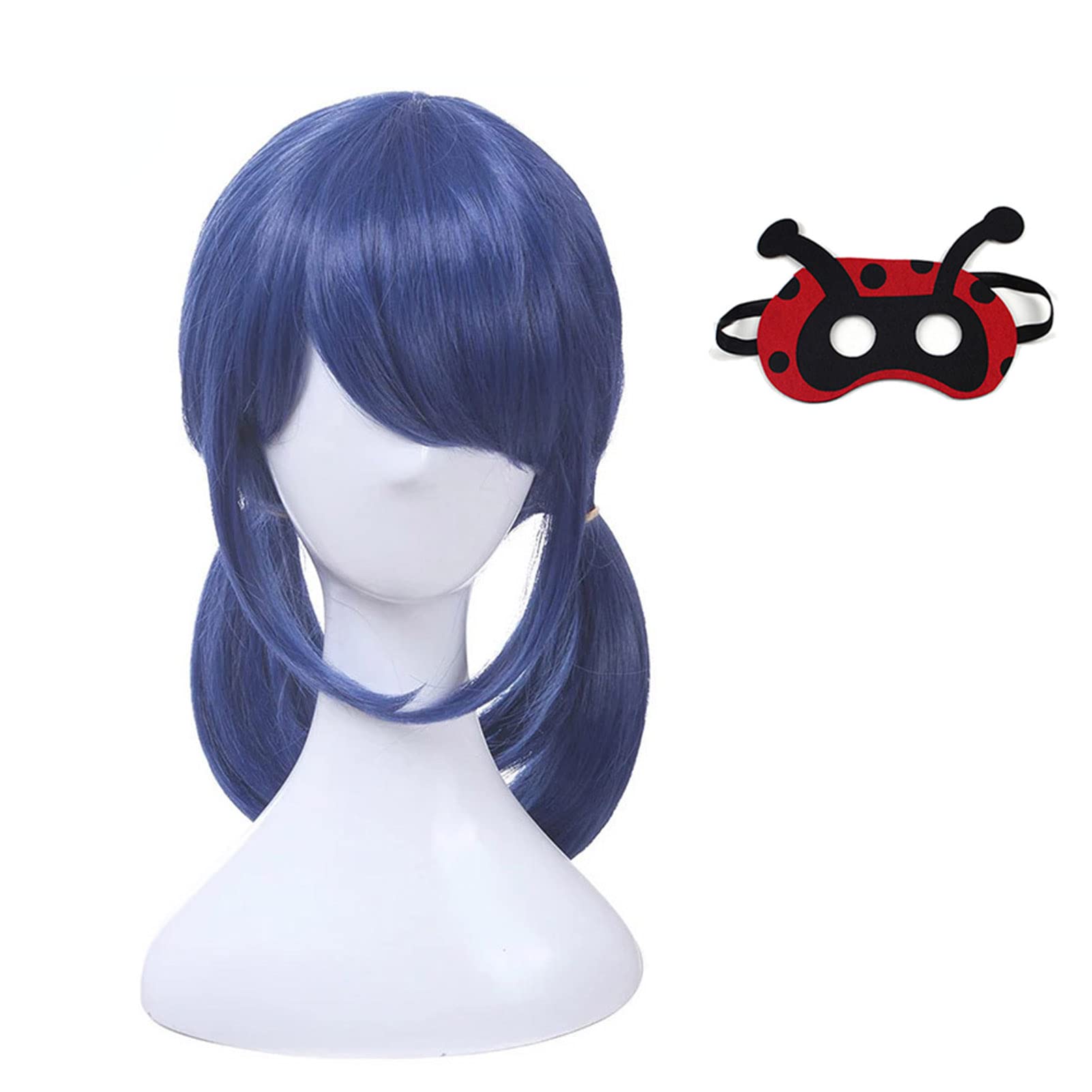 Ladybug Wig with Eye Mask Costume Wig Double Blonde Ponytail Wigs for Anime Cosplay Halloween Party Wig