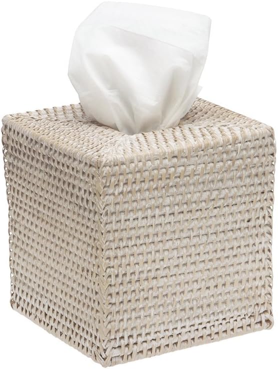 KOUBOO 1030036 Square Rattan Tissue Box Cover, 5" x 5" x 5.5", White