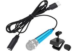 1 Pcs Mini Microphone, Mini Small Mic Tiny Microphone Phone Type C with Bracket, Sponge Cover for Record Phone Voice, Blue