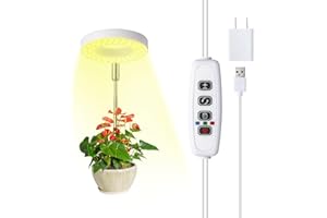 HYWYIMLAIT Halo Ring Grow Lights for Small Indoor Plants, Warm+White 48LEDs Full Spectrum Plant Light, Height Adjustable with 5V 2A Adapter, 3/9/12H Timer, 3 Spectral Modes, 10 Dimmable Levels, Angel Ring 1 Pack