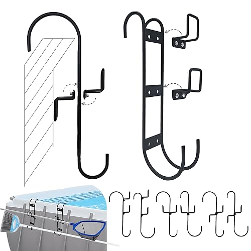 EXOasis 2-Pack Adjustable Pool Hooks Multi-Purpose Metal Pole Hangers,Above Ground Pool Accessories Fence Pole Hooks for Pool Equipment Fits 2.9" or Less Frame Pools