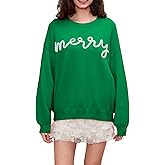 iTranyee Women Ugly Christmas Merry Print Sweater Xmas Casual Loose Long Sleeve Crewneck Pullover Sweater Cute Holiday Jumper