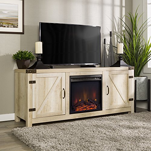 Home Accent Furnishings New 58 Inch Barn Door Fireplace Television Stand - White Oak Color
