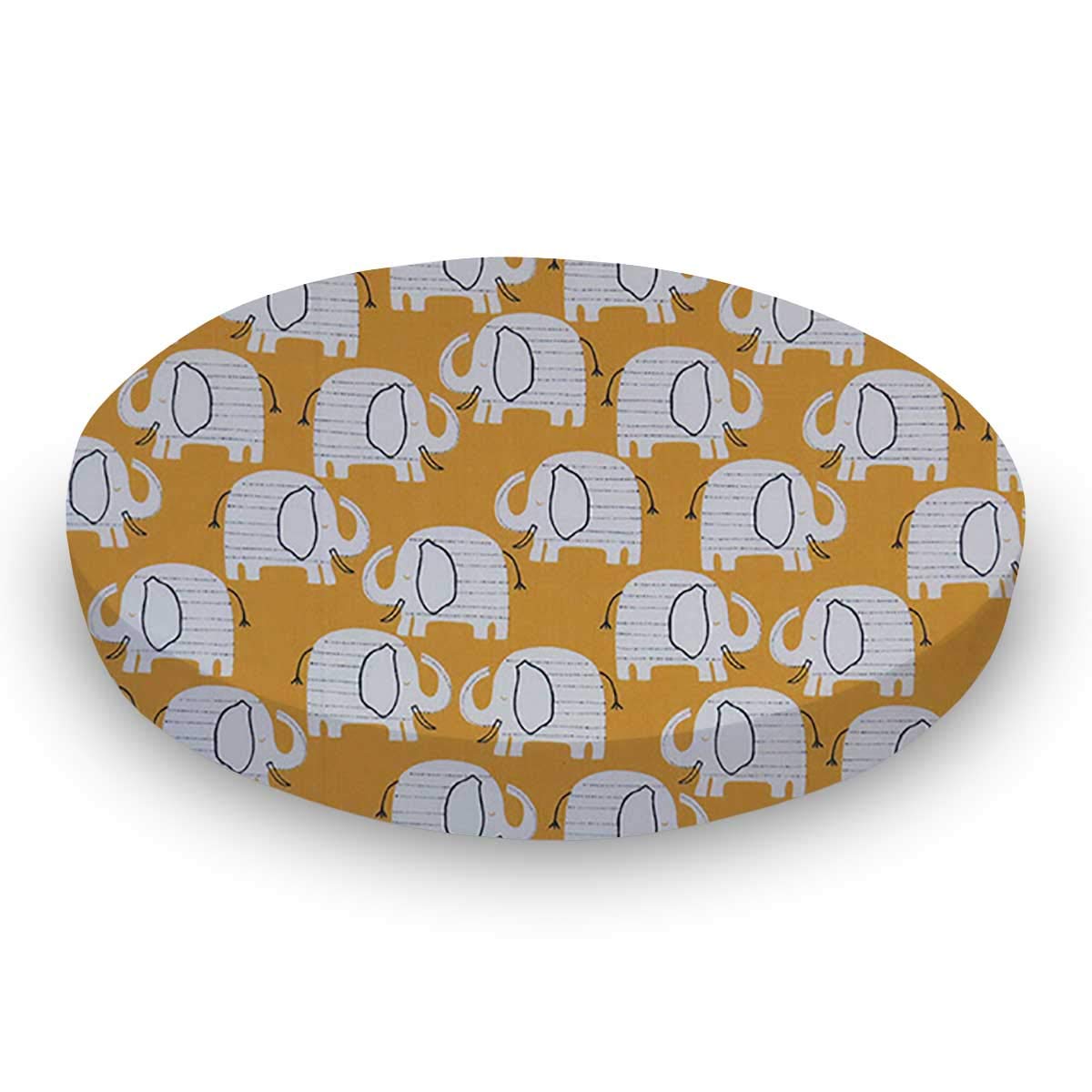 SheetWorld Fitted 100% Cotton Percale Oval Crib Sheet, Fits Stokke Sleepi 26 x 47, Baby Elephants Yellow, Made in USA