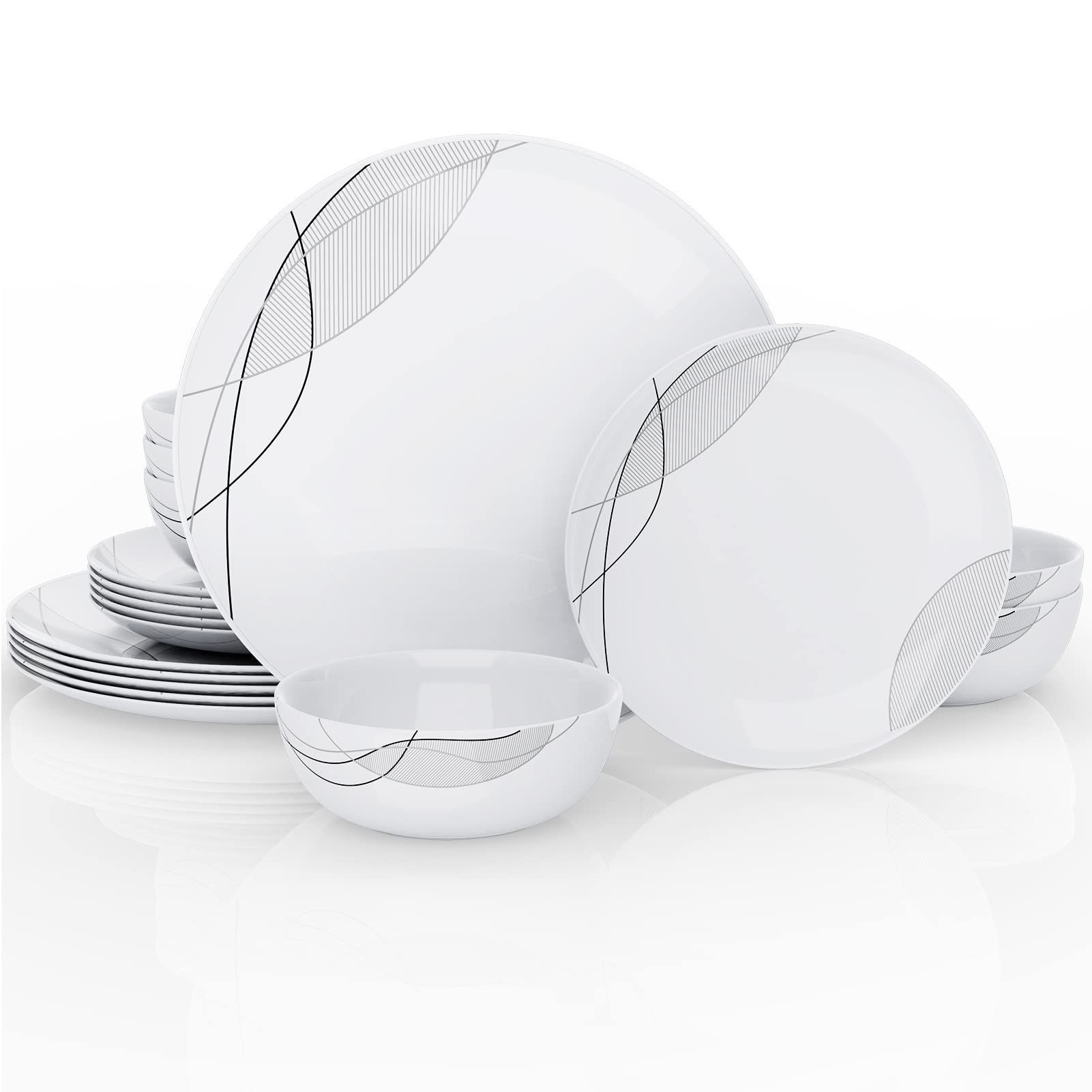 MEKY 18-Piece Kitchen Dinnerware Set,Plates,Bowls,Break and Chip ...