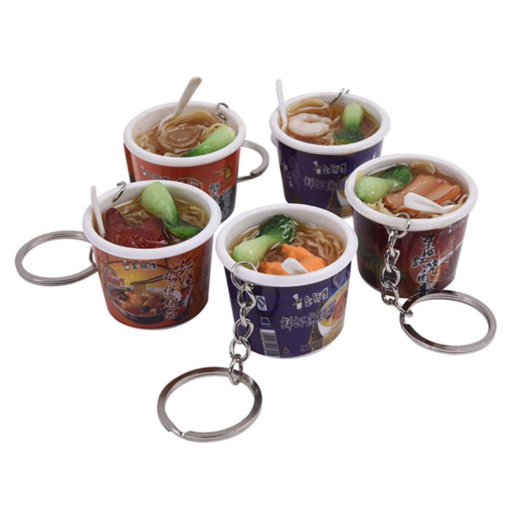 Hemobllo 5Pcs Food Keychain Creative Fake Instant Noodles Key Ring Fashion Bag Cell Phone Charm Pendant for Party Favours Xmas Gifts (Assorted Style)