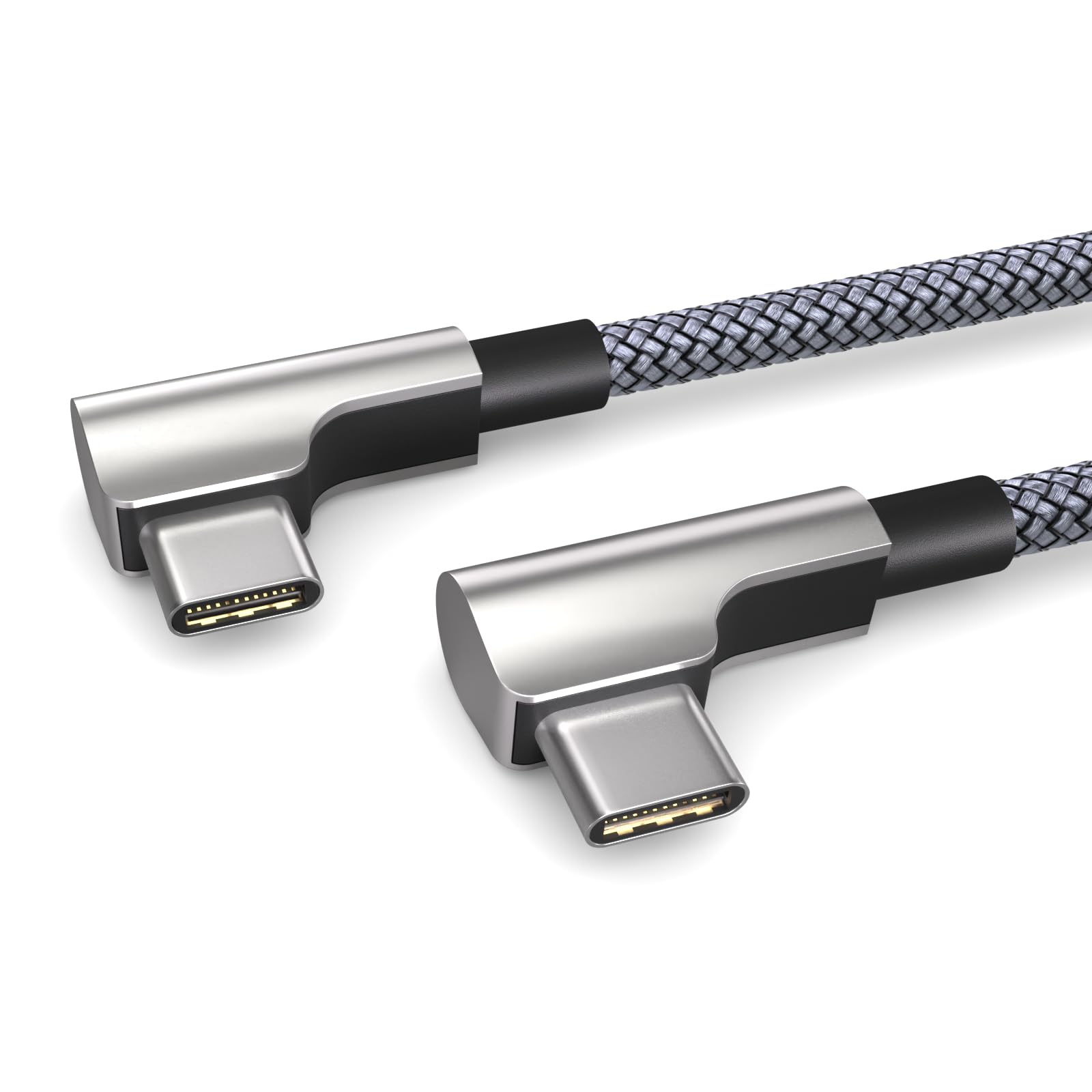 PAXO 0.5m charging cable, 3A, USB C to USB C cable, USB 2.0, elegant angled plug, particularly flexible fabric sheath in silver