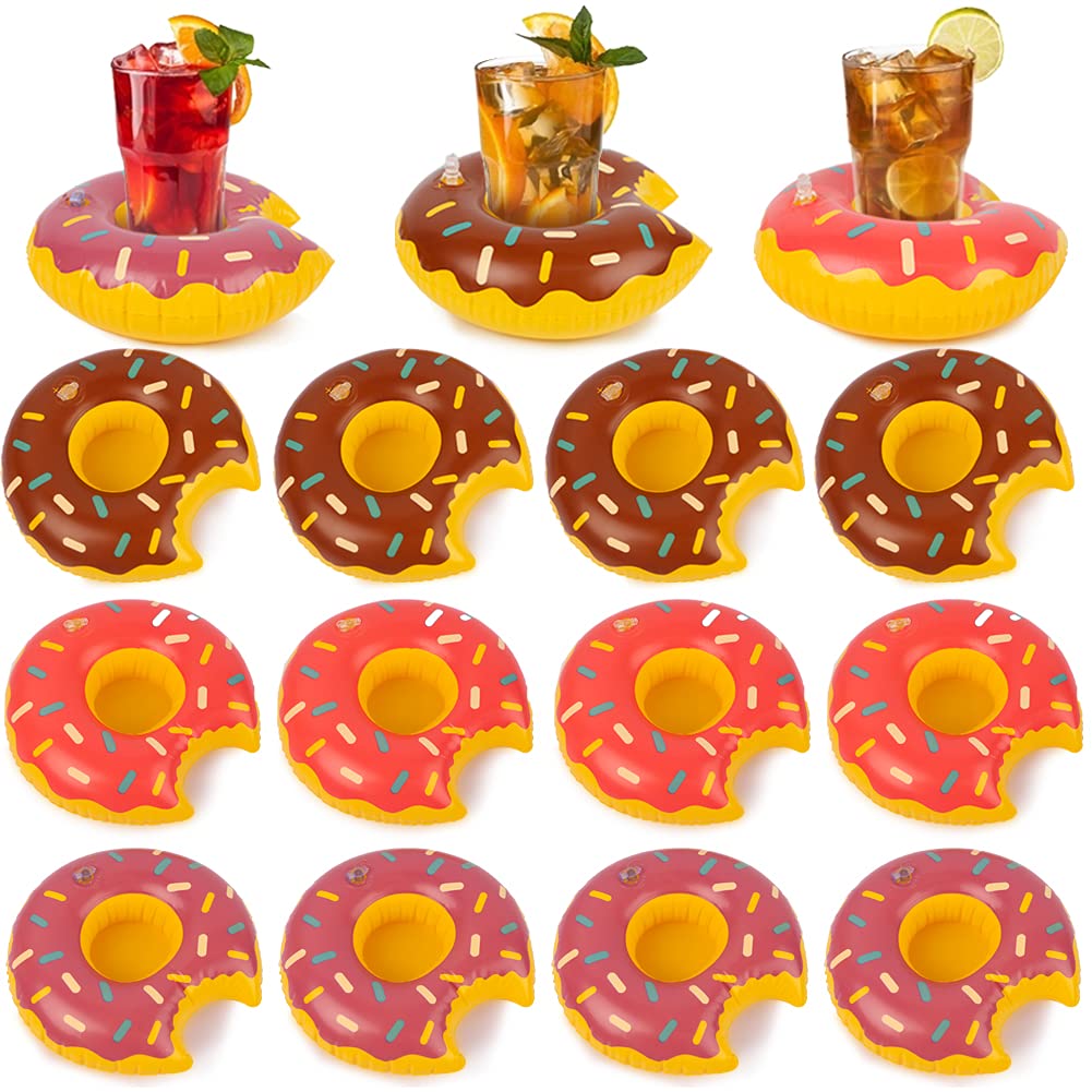 HansGo Inflatable Drink Holder, 12 PCS 8 Inches Donuts Floating Coasters 3 Color Doughnut Drink Floaties for Pool Party Water Fun