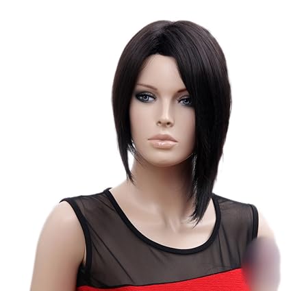 Kanekalon Rihanna Style Straight Black Short Hair Wig Amazon Co