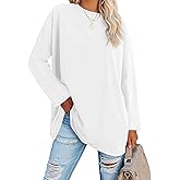 Fisoew Women's Long Sleeve Oversized T Shirts Loose Casual Crewneck Tunic Tops Soft Blouse