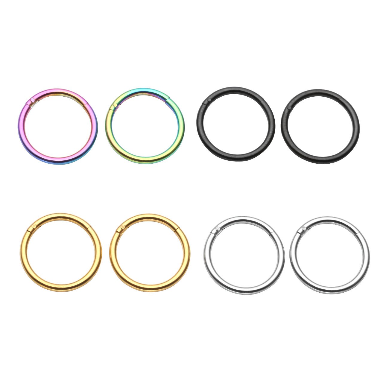PiercingJak 6-8pcs 16G Stainless Steel Clip on Closure Round Ring Tragus Cartilage Nose Hoop Earring Hoop Septum Piercing 6-10mm
