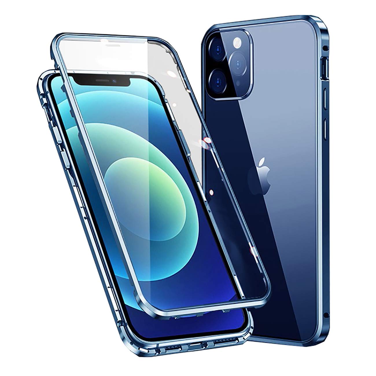 MOSSTAR Case for Apple iPhone 12 Pro, Magnetic Adsorption Metal Bumper with Front and Back Transparent Tempered Glass Flip Cover 360 Degree Full Body Protective Case for iPhone 12 Pro 6.1", Blue