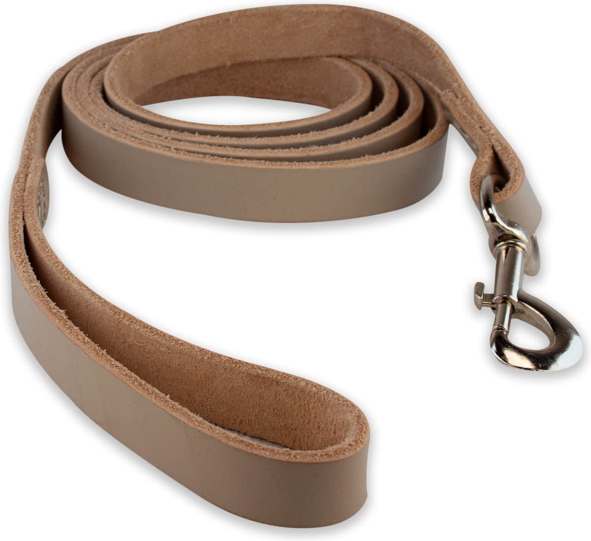 Leather Dog Lead 220 cm – Hand‑Stitched Light Grey Full‑Grain Leather, Extra‑Long Recall Lead, Silver Clip, Padded Handle, Soft Training Dog Leash