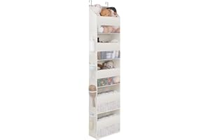 GRANNY SAYS Over The Door Organizer, 5-Shelf Waterproof Behind The Door Storage with 8 Pockets and Clear Window, Anti Tilt 45lb Large Capacity Door Hanging Organizer for Nursery, Laundry, Beige