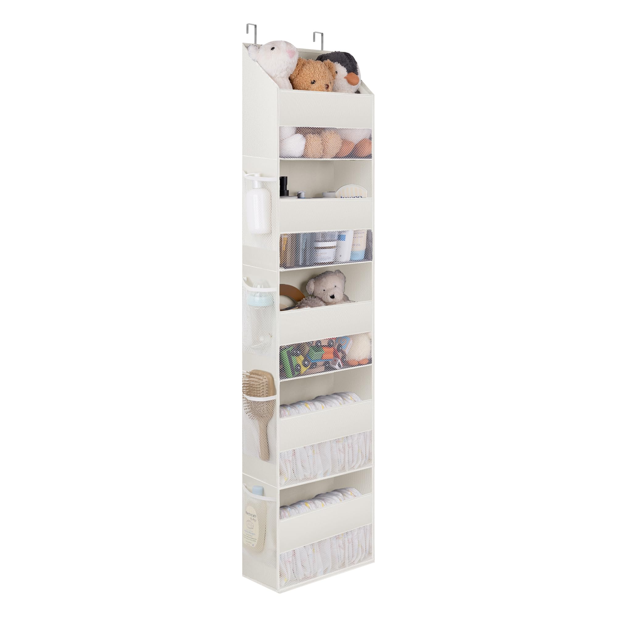 GRANNY SAYS 5-Shelf Over Door Storage Organiser, Pack of 1 Back of Door Hanging Organiser Beige, Anti Tilt Overdoor Hanging Storage Shelf with 8 Side Pockets for Nursery Kids Room Bedroom Organising