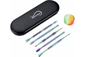 BEITOO 6-Pieces Wax Carving Tool Set Rainbow Stainless Steel Collecting Accessories with 5ml Silicone Containers Jar