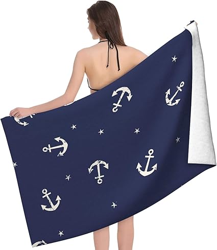 Amazon Co Jp ビーチタオル マリンアンカー バスタオル 砂浜 速乾マット 超吸水力 海水浴 多用途 スイムタオル スポーツタオル オシャレ カラフル 旅行用タオル 持ち運びやすい130 80cm ホーム キッチン