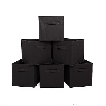 malin-system – Große Faltbare Aufbewahrungsboxen 6er-Set – Regalbox in Würfelform mit Griffen – Regalkörbe in schwarz (28x28x