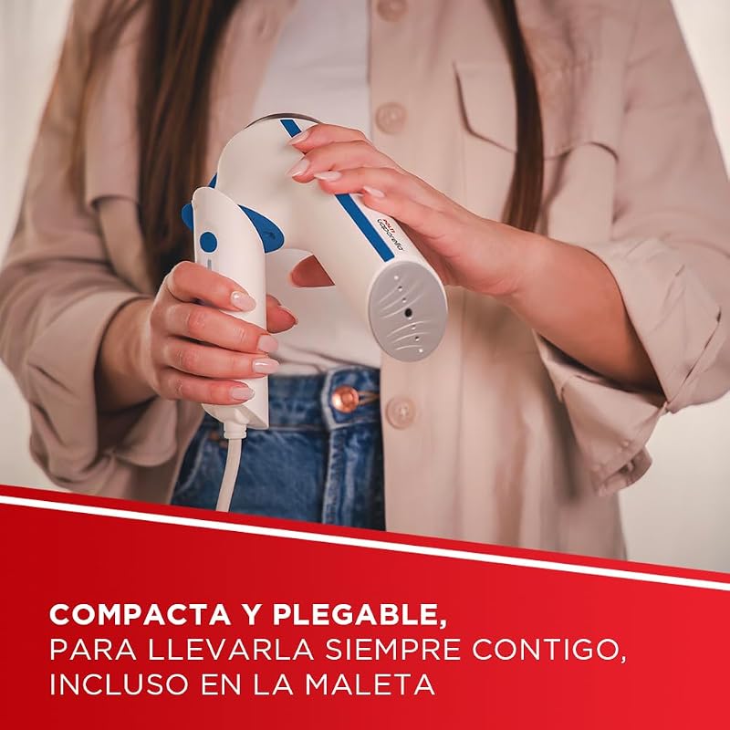 Vaporella Vertical Styler GSM50B, ferro a vapor vertical portátil para viagens, pega dobrável, aquecimento rápido 30 segundos, branco/azul