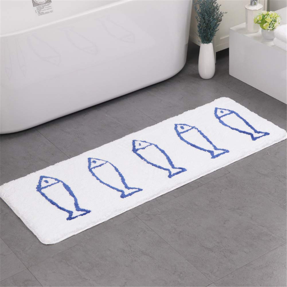 JameStyle26 Bath Mat Non-Slip Doormat Blue White Fish Design Bathroom Mat Non-Slip Shower Mat Quick Drying Kitchen Mat Bathroom Rug Mat (White, 45 x 120 cm)