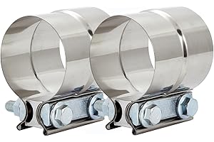 FLOSHINE 2PCS 1.5" Lap Joint Band Clamps,Exhaust Muffler Clamp, Exhaust Pipe Clamps preformed Stainless Steel