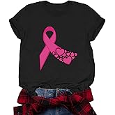 Valiri Breast Cancer Shirts for Women Breast Cancer Awareness T-Shirts Heart Pink Ribbon Tee Tops