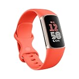 Fitbit Charge 6 Fitness Tracker with Google apps, Heart Rate on Exercise Equipment, 6-Months Premium Membership Included, GPS, Health Tools and More, Gold/Coral, One Size (S & L Bands Included)