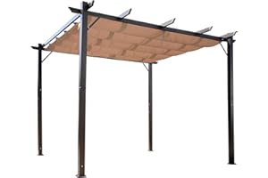 Outsunny 10' x 10' Aluminum Patio Pergola with Retractable Pergola Canopy, Backyard Shade Shelter for Porch, Outdoor Party, Garden, Grill Gazebo, Brown