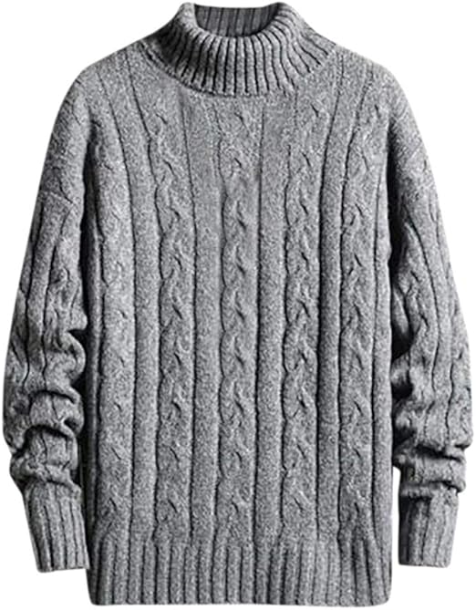 Amazon Com Liuguoo Winter Mens Turtleneck Sweater Casual Long Sleeve Solid Color Ribbed Cable Knit Pullover Loose Fit Clothing