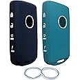 RUNZUIE 2Pcs 4 Buttons Silicone Smart Remote Key Fob for 2024 2023 2022 2021-2019 Mazda 3 6 CX-30 CX-5 CX-9 CX-50 C-90 Key Fob Cover (Black and Dark Green)