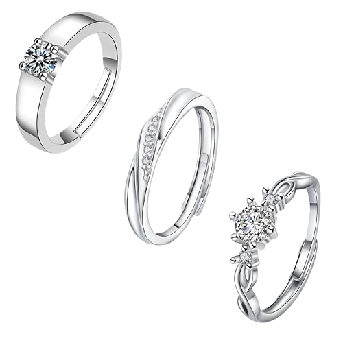 Tivleed 3Pcs Silver Rings for Women Adjustable Rings with Cubic Zirconia, Elegant Statement Ring Set, Gifts for Women Ring for Everyday Wear A Stylish Choice for Fashion Enthusiasts