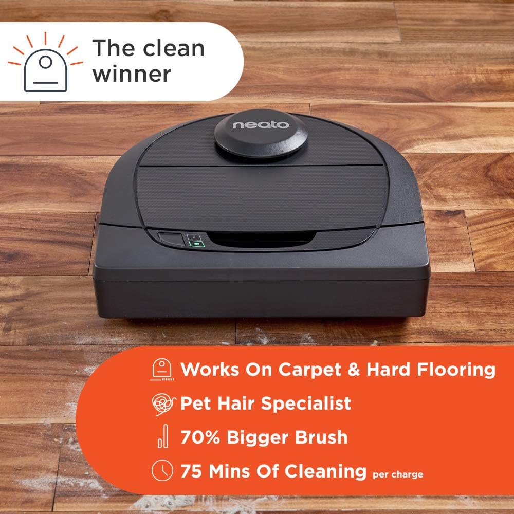 Neato Robotics D4 Laser Guided Smart Robot Vacuum - Wi-Fi Connected, Ideal for Carpets, Hard Floors and Pet Hair, Works with Alexa -
