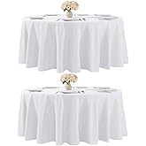 Kachanaa 2 Pack White Round Table Cloth 90 Inch Washable Polyester Tablecloths for Round Tables,Stain and Wrinkle Cover for Kitchen Dining,Wedding,Party,Banquet,Buffet