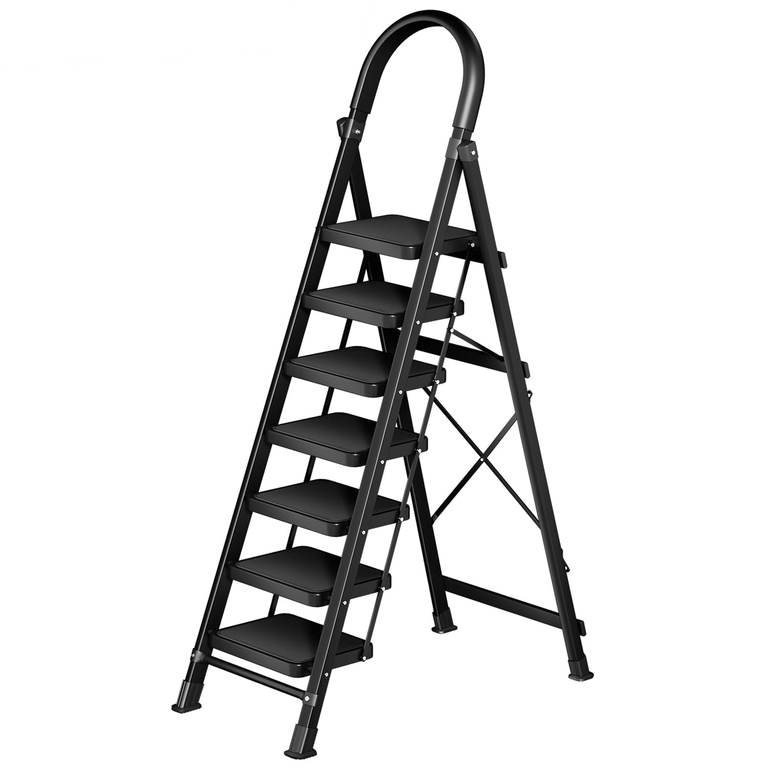Photo 1 of 7 Step Folding Ladder,Heavy - Duty Step Stool with Anti - Slip Pedal and Handrails, 330lbs Portable Sturdy Carbon Steel Ladder for Home & Kitchen Use,Black