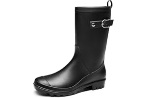 DREAM PAIRS Women's Rain Mid calf Boots Waterproof Anti-Slip Rubber Comfortable Ladies Boots Outdoor Pull-on Garden Fishing W