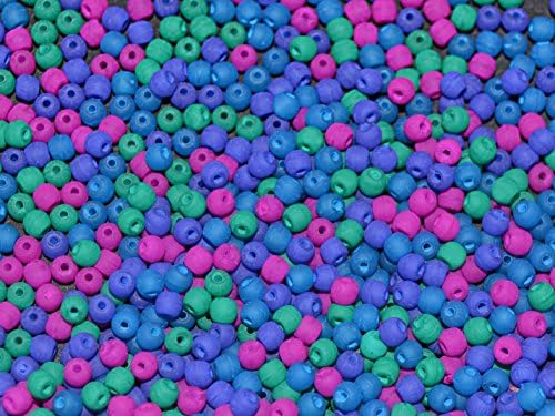 Estrela0.14oz (4 Grams) (About 300 Pcs) 2 mm Czech Glass Round Pressed Beads Estrela Neon (UV Active-Glow in UV Light!) 2 mm Dark Neon Mix
