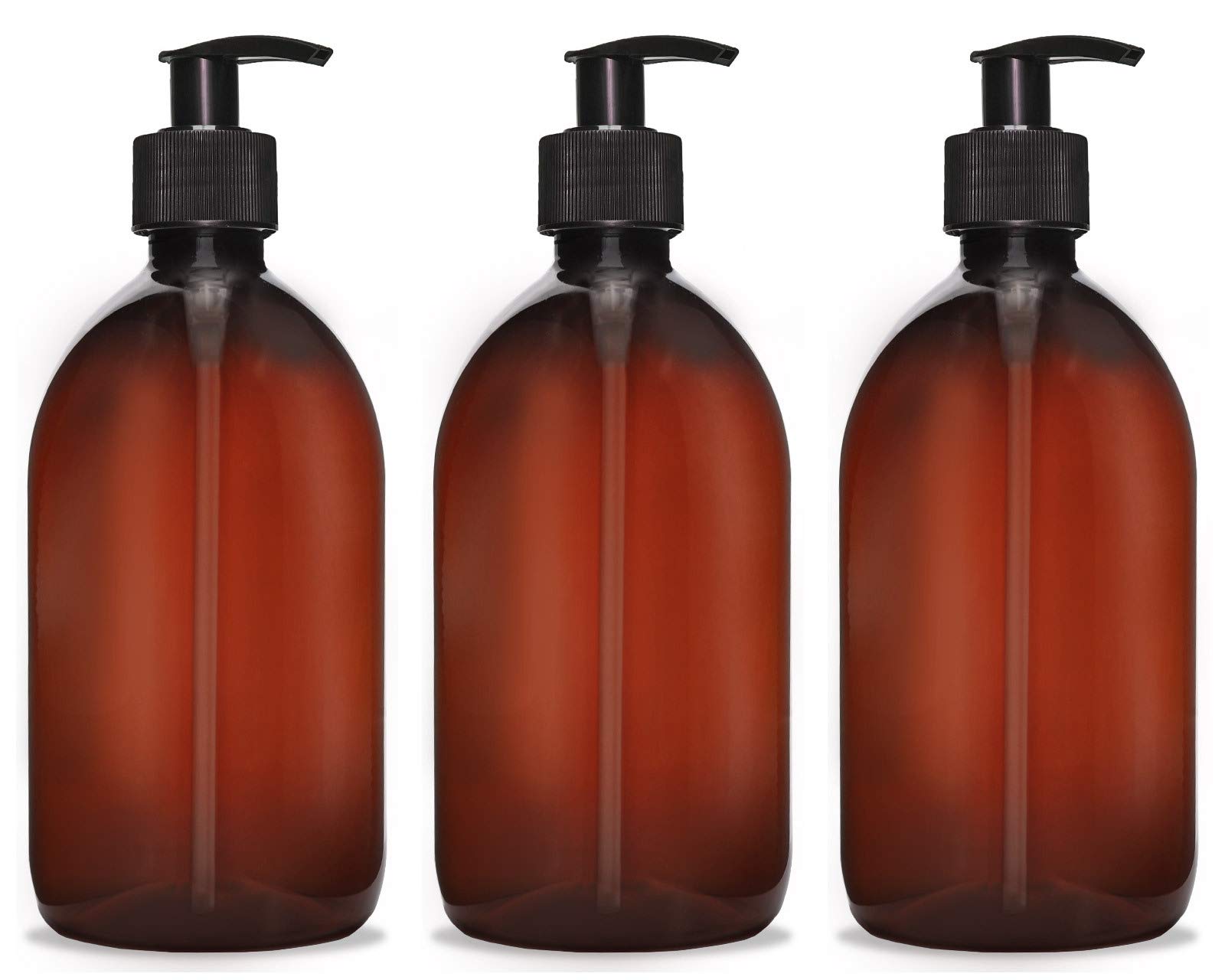 3x 500 ml soap dispenser cream dispenser made of plastic for bathroom/WC refillable, pump dispenser disinfection lotion dispenser for liquid soap, shampoo, dishwashing liquid, color: brown/black