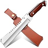Machete w Sheath for Yard Work, 15'' Full Tang Camping Machete for Cutting Trees Heavy Duty, Survival Machetes, 0.22’’ Thick 5CR15MOV Stainless Steel Blade Spine & Wood Handle, Clearing Brush and Gardening