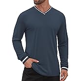 Hardaddy Mens Long Sleeve Tee Shirts Ribbed V Neck T Shirts Men Tshirt Color Block Pullover Tops