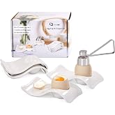 ChasBete Egg Cups for Soft Boiled Eggs 4 Pack, with 1 Egg Topper, White | Ceramic soft boiled egg holder, with stainless steel egg cracker, dishwasher safe, stackable, decor for breakfast