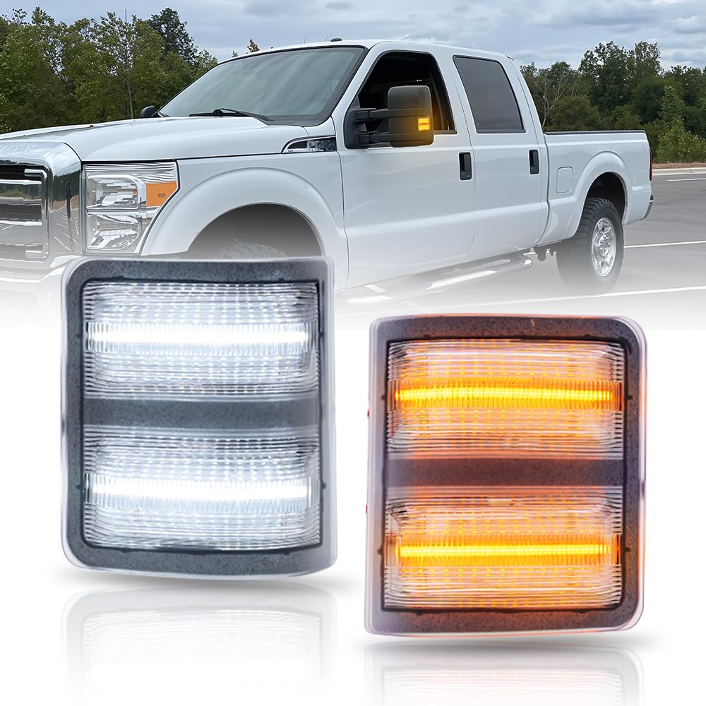 Photo 1 of Led Side Mirror Marker Lamp For Ford F250 F350 F450 F550 2008 2009 2010 2011 2012 2013 2014 2015 2016 Super Duty Switchback White Led Driving Parking Light Amber Led Turn Signal Light Smoke Lens