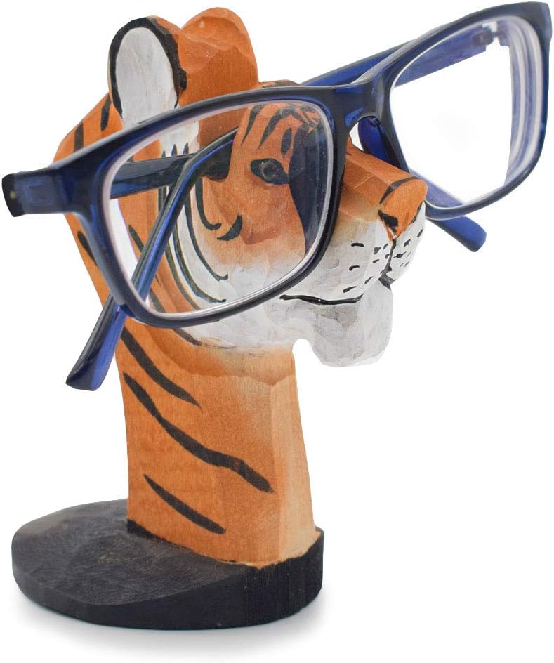 VIPbuy Hand Carved Wood Eyeglasses Spectacle Sunglasses Holder Stand Animal Shaped Home Office Desk Décor Gift (Tiger) - Image 3