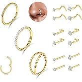 Beautidots 20G/18G Nose Studs Stainless Steel Nose Piercing Nose Ring Set I L S Shape Body Piercing Nose Hoop Ring for Women Men