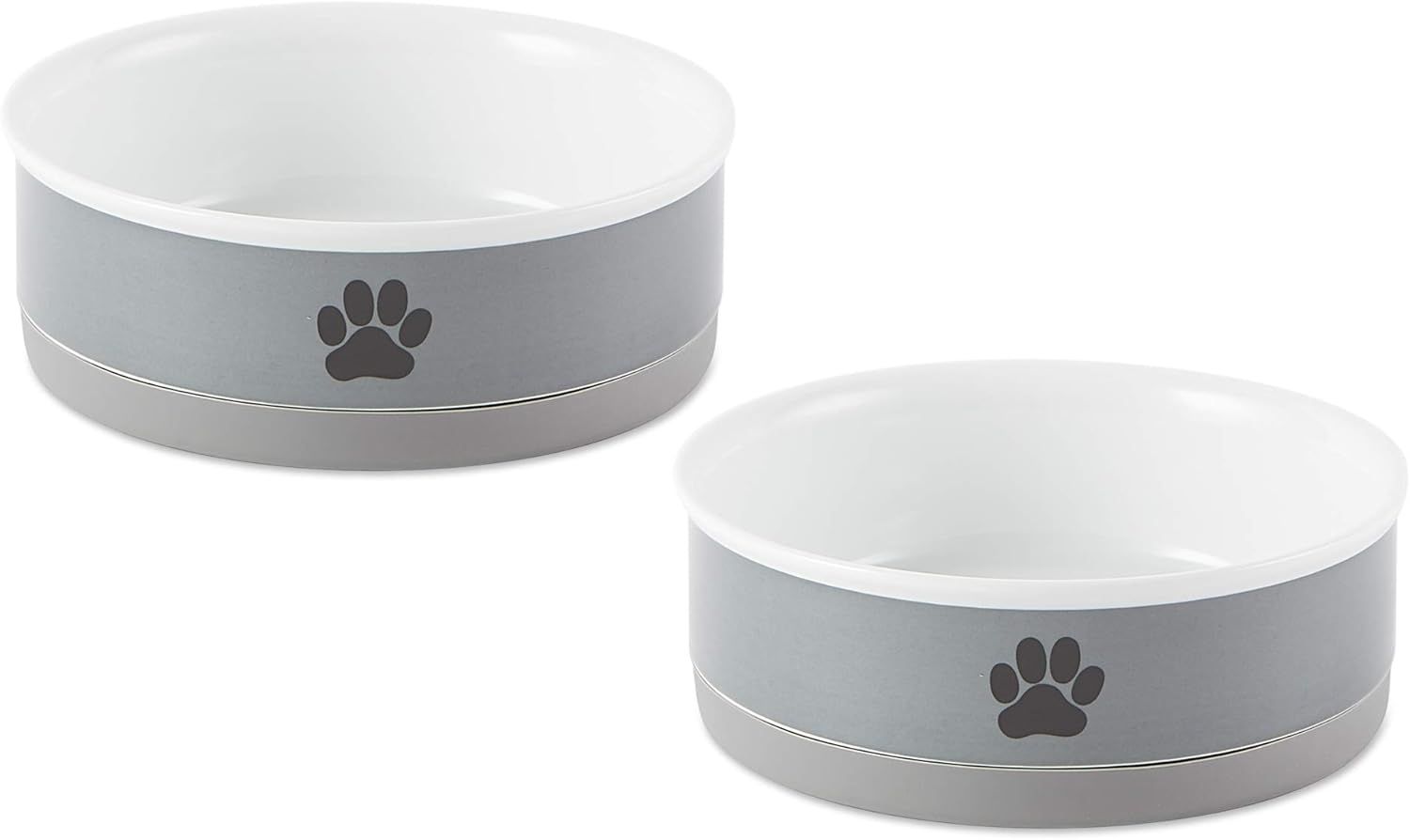 Bone Dry Ceramic Pet Collection, Medium Bowl Set, Gray Paw 2 Count