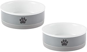 Bone Dry Ceramic Pet Collection, Medium Bowl Set, Gray Paw 2 Count