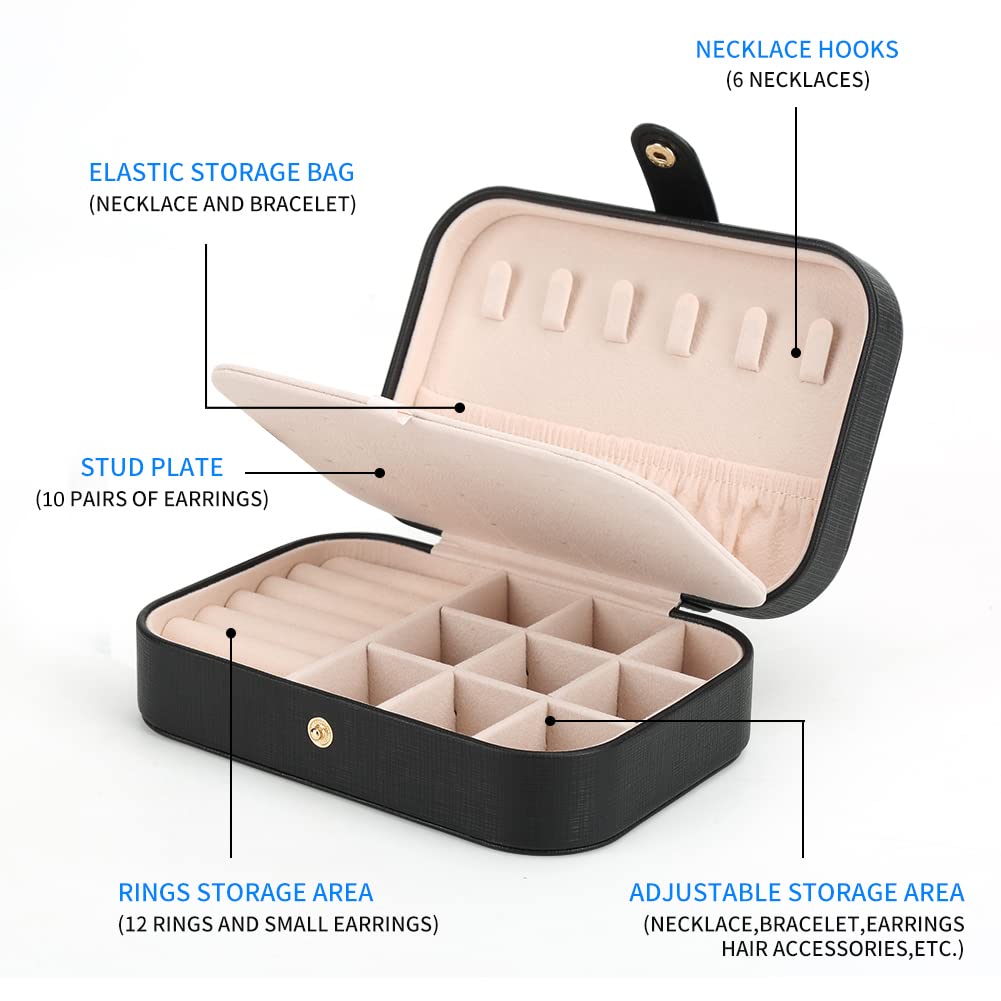 FEISCON FEISCON Small Jewelry Box Necklace Ring Storage Organizer Mini Jewelry case Double Layer Travel Jewelry Organizer for Women Girls Gift/Black