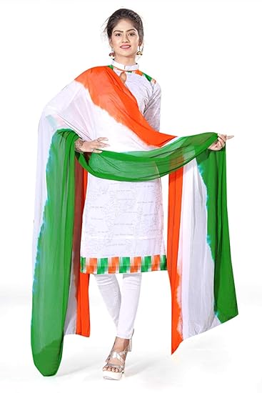 Uniform Sarees Womens Poly Georgette Tiranga Dupatta (D.NO-690/2019, White, Free Size)