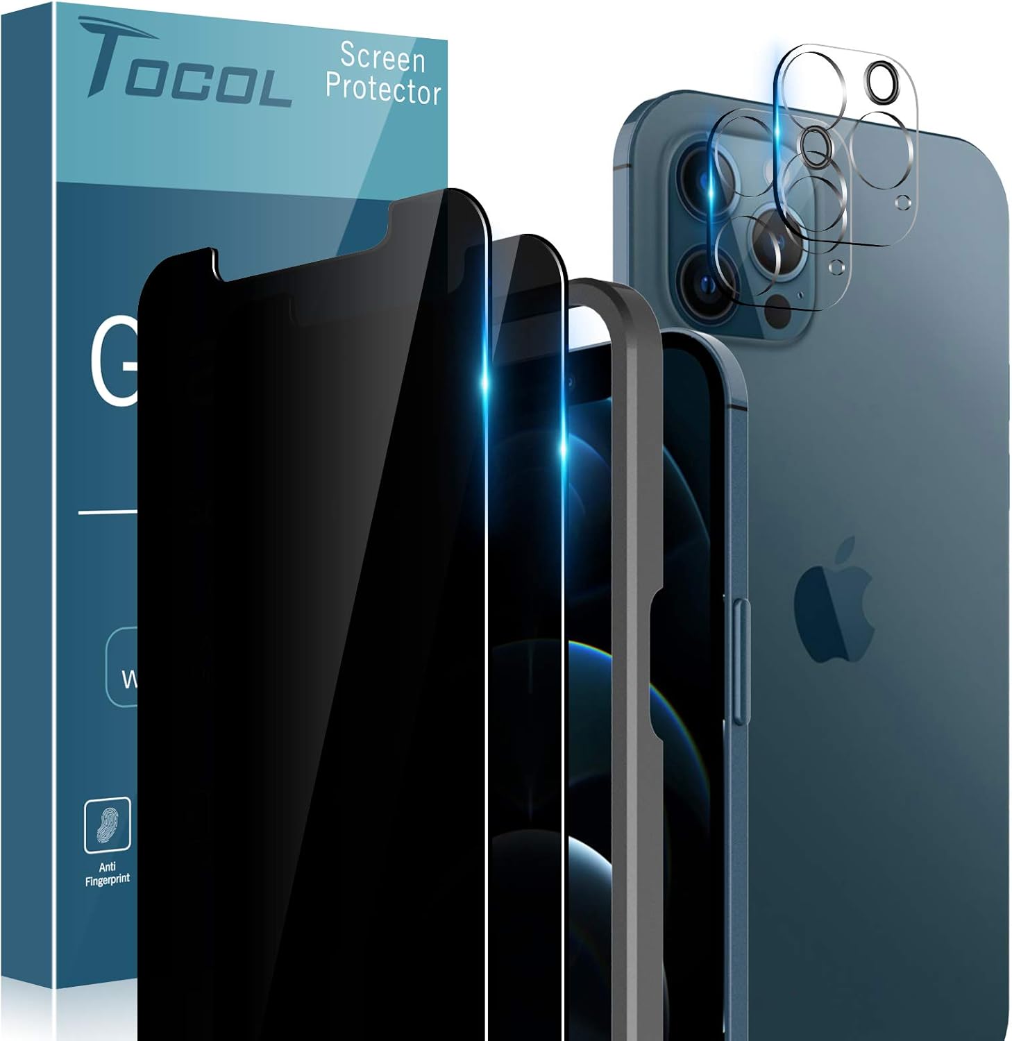 Amazon Com Tocol 4 Pack Compatible With Iphone 12 Pro Max Not For Iphone 12 Pro 2 Pack Privacy Tempered Glass Screen Protector And 2 Pack Tempered Glass Camera Lens Protector Bubble Free Case Friendly Black