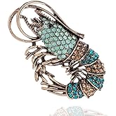 Vintage Blue Rhinestone Lobster Brooch Antique Pins for Women Men Statement Crystal Ocean Animal Brooches Creative Shrimp Lapel Pin Wedding Party Fashion Jewelry Hat Bag Clothes Backpack Badge