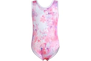EQSJIU Gymnastics Leotards for Girls Kids Sparkly Patterned Rainbow Galaxy Aurora Colorful Butterfly Flower Dancewear